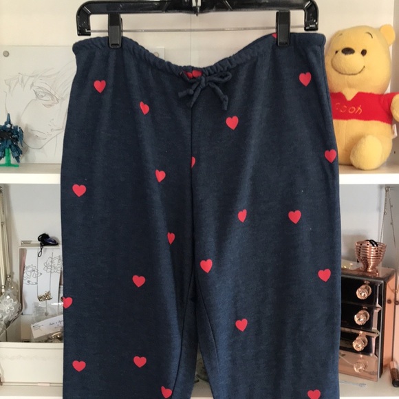 CHASER Blue Cozy Joggers with Tiny Red Hearts Print - Picture 5 of 9